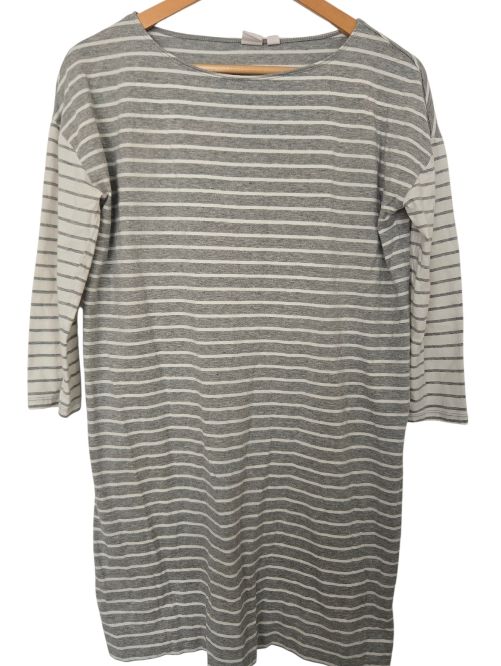 🤍 GAP Gray & White Striped Tshirt Dress – Mixed Stripe 3/4 Sleeve Size S